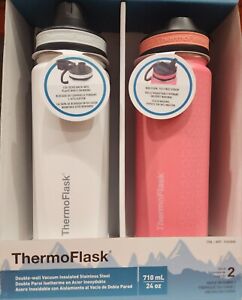 Thermoflask 24 Oz Stainless Steel Insulated Water Bottle 2-Pack White Pink