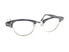 Vintage Black Silver Chrome Cat Eye Floral Eyeglasses Frames 44-22 140 Retro