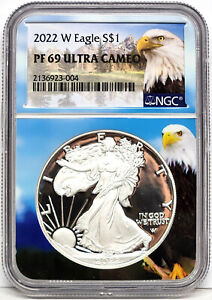 2022 w proof silver eagle ngc pf69 uc mountain label and eagle core w/ coa