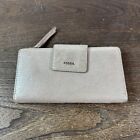 Fossil Logan Gray Leather Wallet Goldtone Hardware