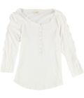 maison Jules Womens Solid Lace Shoulder Henley Shirt, White, XX-Small