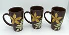 Gates Ware Coffee Mugs (3) Brown with Green &Yellow flowers by Laurie Gates