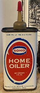 Vintage Sohio Home Oiler Tin / Can with Great Graphics on Back - Cleveland