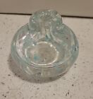 Art Glass Signed Hand Blown Inkwell Paperweight  Clear with Light Blue Spots