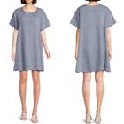 Bryn Walker Linen Short Sleeve Flowy Shirt Beach Dress - Blue Wms X-Large