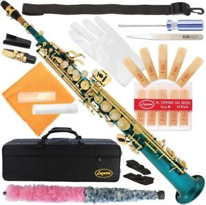 Sea Blue-Gold Keys Bb B-Flat Straight Soprano Saxophone Sax 300-SB
