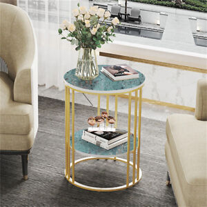 Round Marble Coffee Table Sofa Side Table Living Room Home Furniture Gold Frame