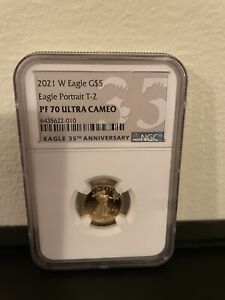 2021 W $5 1/10 Oz GOLD AMERICAN EAGLE PROOF COIN Type 2 NGC PF70 Ultra Cameo