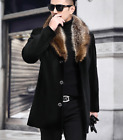 Winter Mens Faux Fur Overcoat Fur Collar Jacket Outdoor Trench Coat Parka