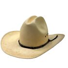Stetson 7X Shantung Straw Cowboy Panama Long Oval Hat Leather Band Size 7 1/4