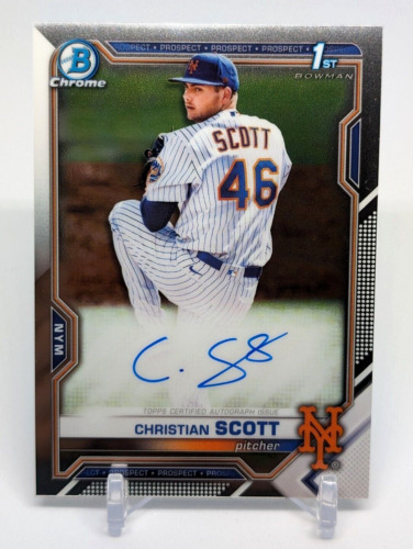 New ListingChristian Scott 2021 Bowman Draft Chrome 1st AUTO Mets Rookie RC NM+ Ships Today