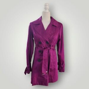 Doubled Breasted Trench Coat Jacket Belted Pleated Purple by XOXO Women's Size M