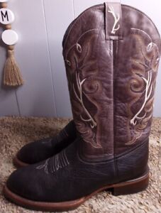 Cabela's Cowboy Leather Embroidered Brown Round Toe Western Boots Mens Sz 11.5D
