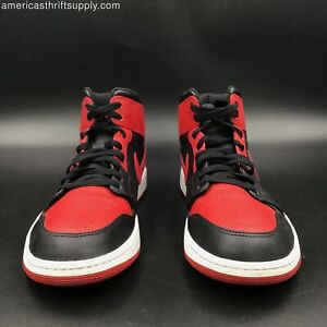 Nike Men's Black/Red/White Air Jordan 1 Mid 'Banned' Sneakers - Size-9.5 (+COA)