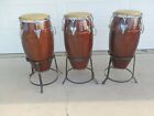 3 MATCHING VINTAGE LATIN PERCUSSION CONGAS,W/RARE-STANDS @ VINTAGE HEADS