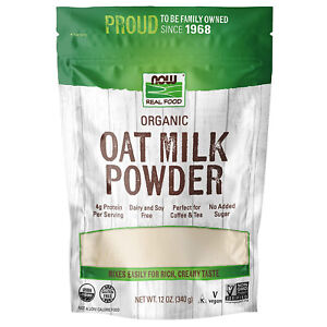 NOW Foods,Organic Oat Milk Powder,NoaddedSugar/Dairy/soy,Vegan,Non-GMO,12Oz