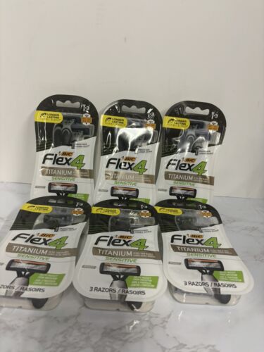 6 Packs  Bic Flex 4 Sensitive Disposable Razor, Titanium Ultra Thin Blades