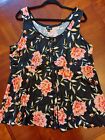 Torrid Floral Sleevless Button Front Black Babydoll Style Top Size 2