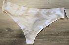NWT Vintage Victoria's Secret Nude Silky Satin Wide Band No-Show Thong Panties L