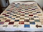 Vintage 1930-40s Shirting Fabric Quilt Top Toad Stool Machine Pieced 85 x 71in