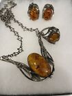Vintage Amber Jewelry Lot ~Ring~Necklace and Earrings