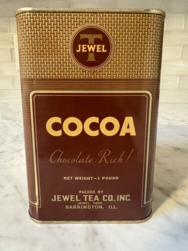 Vintage 1930’s Jewel Tea Cocoa Tin Spice Can Autumn Leaf Excellent Condition