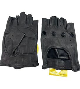 DEERSKIN Leather Perforated FINGERLESS Gloves Work Motorcycle Easy Pull Mens