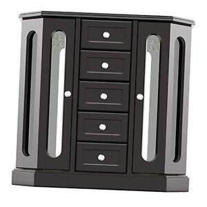 Jewelry Box - Made of Solid Wood with Cabinet Type 5 Drawers Organizer Black