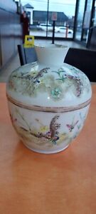 Antique Chinese Signed Famille Rose Butterfly Floral Porcelain Rice Bowl Jar