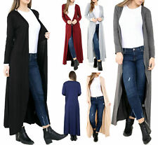 Women Plain Long Sleeve Maxi Cardigan Ladies Open Front Long Line Maxi Cardigan