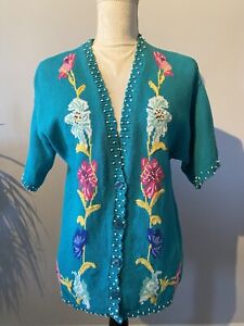 Vintage Lucia Petites Floral Spring Cardigan Sweater size M