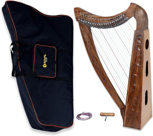 Midwest Brown 22 Strings Lever Harp with Bag, Tuner and Extra Nylon Strings