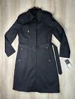 NWT London Fog Collection Womens Coat Black M single breast Trench with Belt