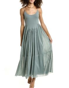 VINCE Gathered Camisole Tiered Midi Maxi Dress Size Small Blue MSRP $265