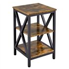 3 Tier Rustic End Table Industrial X Shape Small Wooden Side Table Living Room