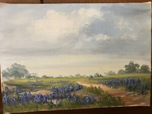 New ListingVintage Small Original Signed Landscape Painting with Bluebells