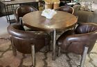MCM CHROME DINING SET CAL- STYLE W/ Four Rolling Bucket Chairs Mur Wood