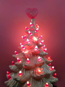 45 Sm Pink Twist Bulbs & Heart for Vintage Ceramic Christmas Tree Lights + Doves