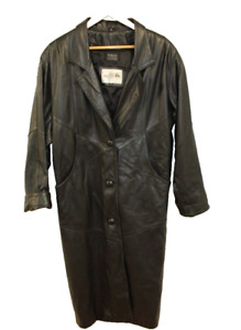 Sea Dream Leather Womens Full Length Coat Sz S VTG 90s Black Soft Leather