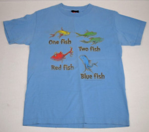 T-Shirt VTG 00s Dr Seuss One Fish Two Fish Red Fish Blue Shirt Sz XS/S c.2007