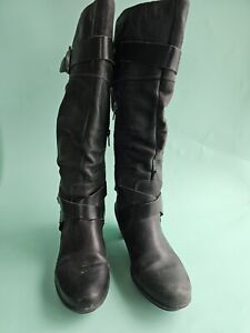 Pikolinos Black Leather Womens   Knee High Buckle Low Heel Boots SIZE 40