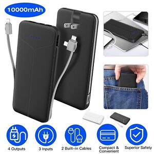 10000mah Power Bank with Built in AC Wall Plug Ultra Slim 5V/2A Portable Charge