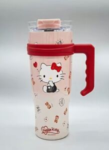 Hello Kitty Large Insulated Cup With Handle Travel Portable Straw Hot/Cold New