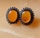 Vintage Orange Amber Earrings Oval Studs Sterling Silver ⬇️ReadMore