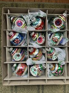Shiny Brite Radko Christmas 12 Ornaments Top Indents & Rounds