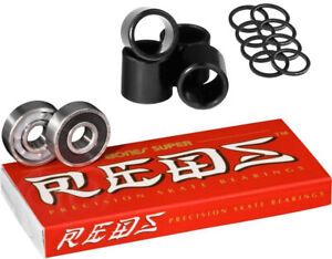 Bones Super Reds Bearings, 8 Pack set With FREE Bones Spacers & Speed Washers