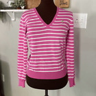 Ralph Lauren Pima cotton v neck sweater size medium womens pink white striped