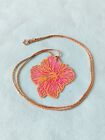 1/20 12k GF Vintage Plique a Jour Tropical Pink Flower Necklace 18in Chain