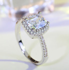 2 Carat Engagement Promise RING EMERALD CUT CZ Halo Sterling Silver Size 4-9