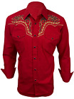 Mens RODEO WESTERN Shirt RED FLAME EMBROIDERED PEARL SNAP UP 2 SNAP POCKET 1160